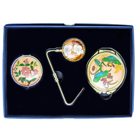 decorative pillbox & compact mirror & purse hanger | cloisonne purse hanger & pill box & compact mirror