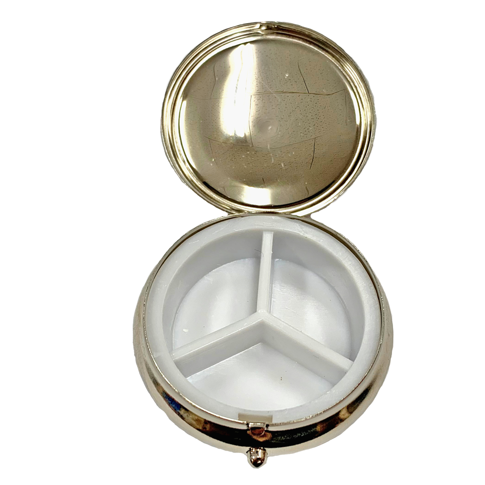 decorative pill box | metal pillbox | cloisonne round shaped pill box